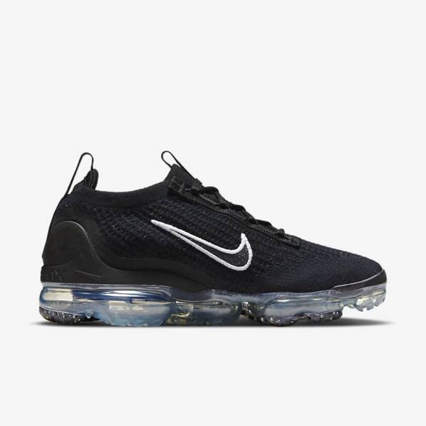 Black / Metal Silver / White Women's Nike Air VaporMax 2021 FK Sneakers | NK215ZPU