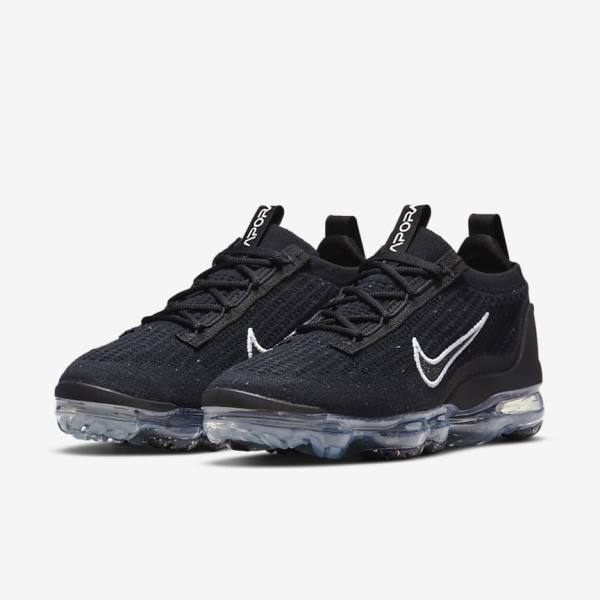 Black / Metal Silver / White Women's Nike Air VaporMax 2021 FK Sneakers | NK215ZPU