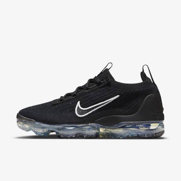 Black / Metal Silver / White Women\'s Nike Air VaporMax 2021 FK Sneakers | NK215ZPU