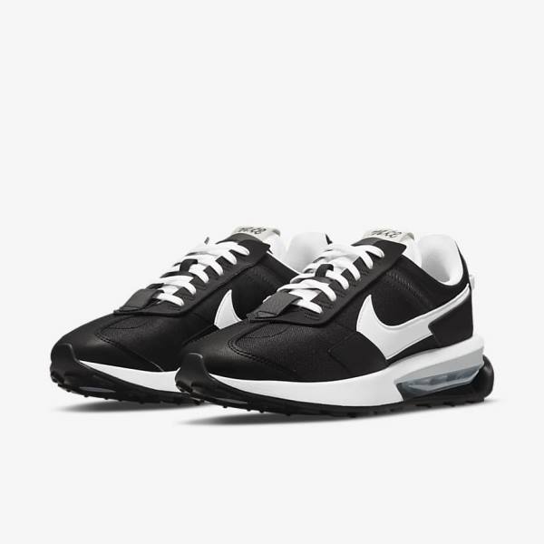 Black / Metal Silver / White Women's Nike Air Max Pre-Day Sneakers | NK318AVC