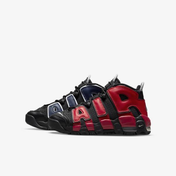 Black / Navy / White / Red Kids\' Nike Air More Uptempo Older Sneakers | NK289KTA