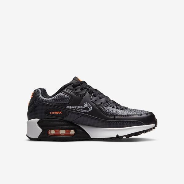 Black / Orange / Grey / White Kids' Nike Air Max 90 Older Sneakers | NK825LVA