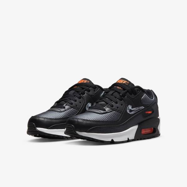 Black / Orange / Grey / White Kids' Nike Air Max 90 Older Sneakers | NK825LVA