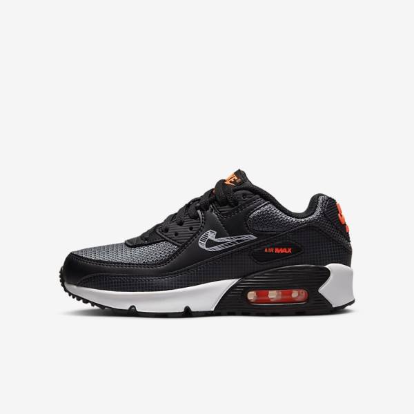 Black / Orange / Grey / White Kids\' Nike Air Max 90 Older Sneakers | NK825LVA