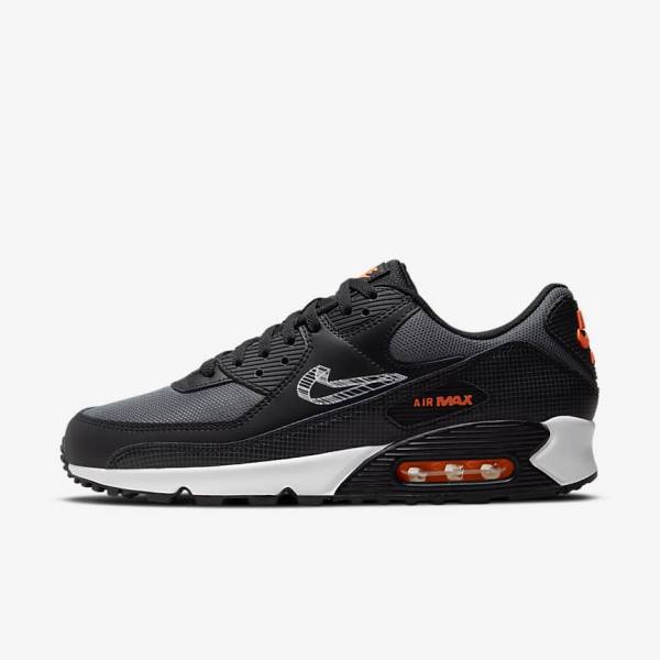 Black / Orange / Grey / White Men\'s Nike Air Max 90 Sneakers | NK690OIR