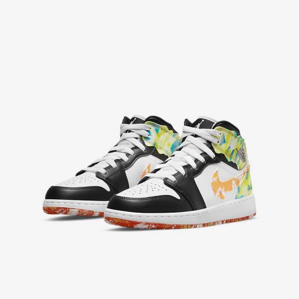 Black / Orange / White Kids' Nike Air Jordan 1 Mid SE Older Jordan Shoes | NK762YFV