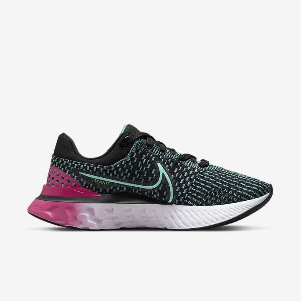 Black / Pink / Turquoise / Turquoise Women's Nike React Infinity Run Flyknit 3 Road Running Shoes | NK376NOD