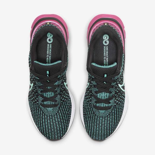 Black / Pink / Turquoise / Turquoise Women's Nike React Infinity Run Flyknit 3 Road Running Shoes | NK376NOD