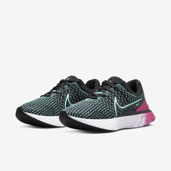 Black / Pink / Turquoise / Turquoise Women's Nike React Infinity Run Flyknit 3 Road Running Shoes | NK376NOD