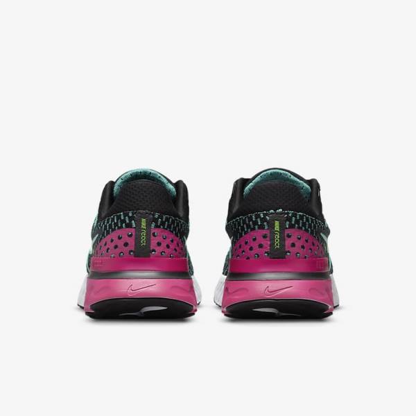 Black / Pink / Turquoise / Turquoise Women's Nike React Infinity Run Flyknit 3 Road Running Shoes | NK376NOD