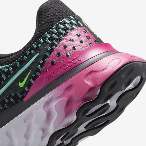 Black / Pink / Turquoise / Turquoise Women's Nike React Infinity Run Flyknit 3 Road Running Shoes | NK376NOD