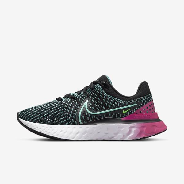 Black / Pink / Turquoise / Turquoise Women\'s Nike React Infinity Run Flyknit 3 Road Running Shoes | NK376NOD