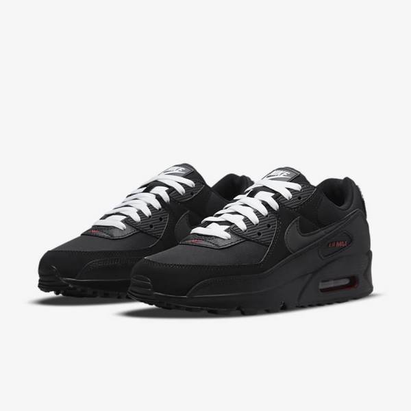 Black / Red / White Men's Nike Air Max 90 Sneakers | NK965BPG