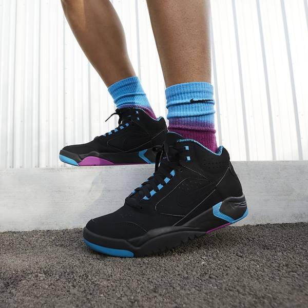 Black / Turquoise / Red Purple / Black Men's Nike Air Flight Lite Mid Sneakers | NK293NXR