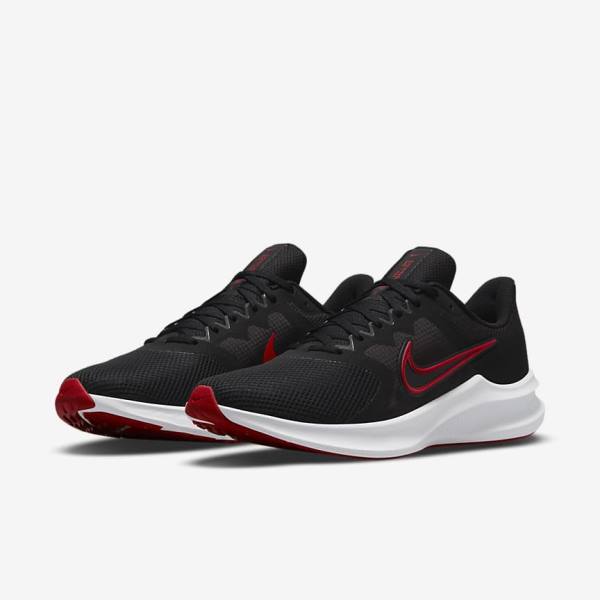 Black / White / Dark Grey / Red Men's Nike Downshifter 11 Road Running Shoes | NK024SQY