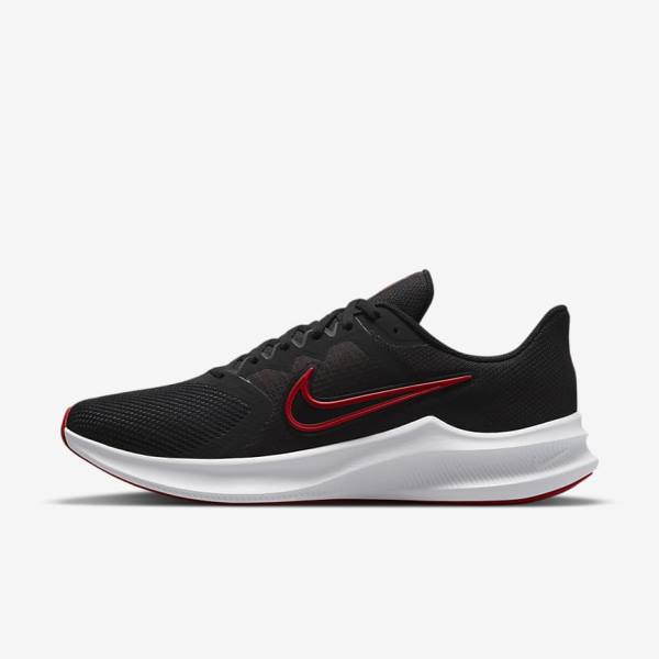 Black / White / Dark Grey / Red Men\'s Nike Downshifter 11 Road Running Shoes | NK024SQY