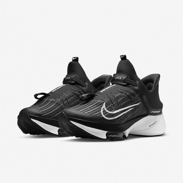 Black / White Men's Nike Air Zoom Tempo NEXT% FlyEase Easy On-Off Road Running Shoes | NK586XIZ