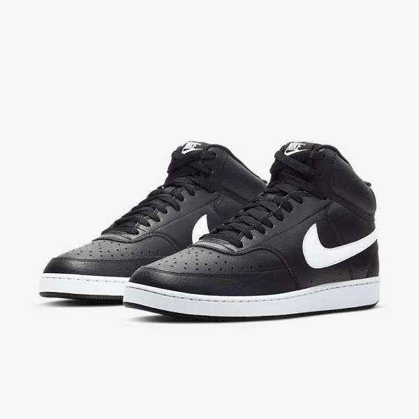 Black / White Men's Nike Court Vision Mid Sneakers | NK673DKP