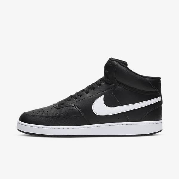 Black / White Men\'s Nike Court Vision Mid Sneakers | NK673DKP