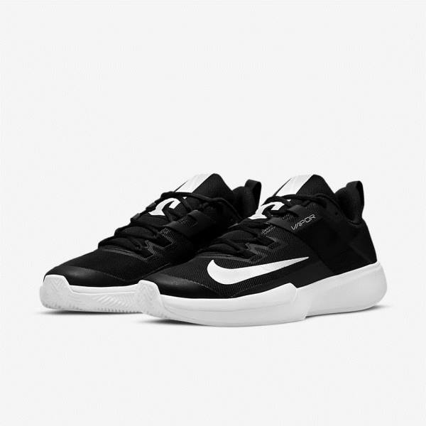 Black / White Men's Nike NikeCourt Vapor Lite Clay Court Tennis Shoes | NK940UGW