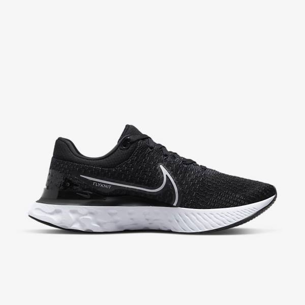 Black / White Men's Nike React Infinity Run Flyknit 3 Road Running Shoes | NK056HVL