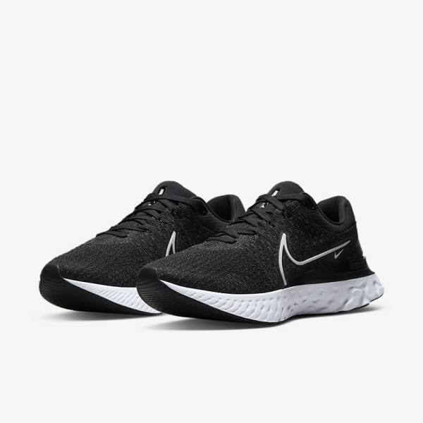 Black / White Men's Nike React Infinity Run Flyknit 3 Road Running Shoes | NK056HVL