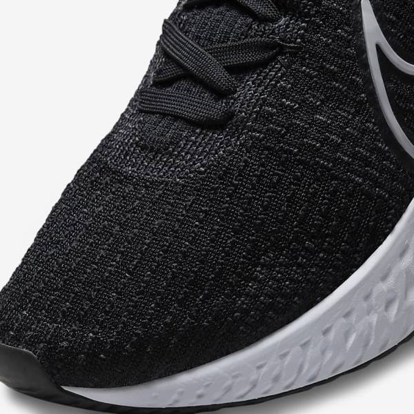 Black / White Men's Nike React Infinity Run Flyknit 3 Road Running Shoes | NK056HVL