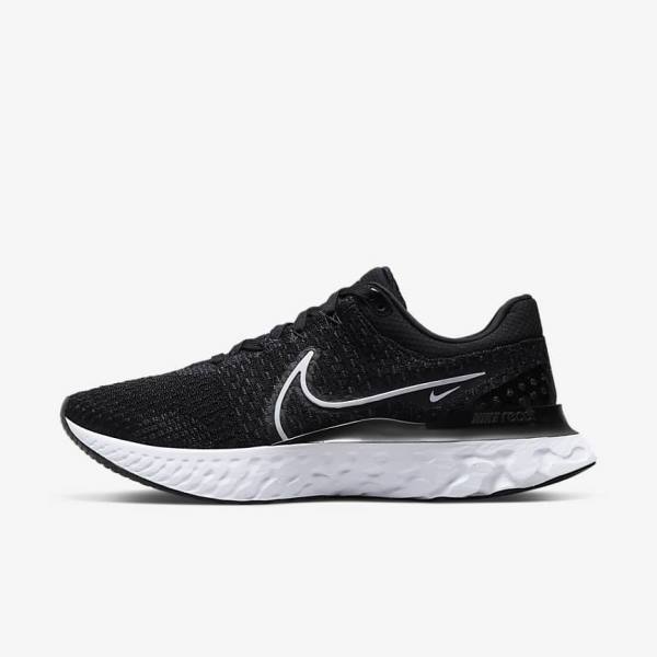 Black / White Men\'s Nike React Infinity Run Flyknit 3 Road Running Shoes | NK056HVL