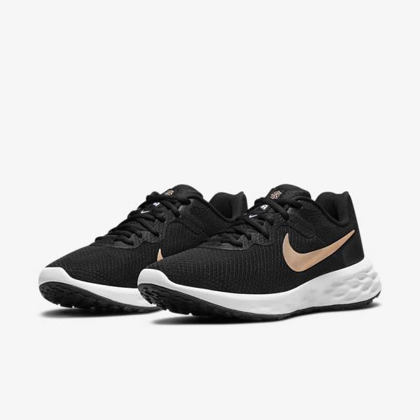 Black / White / Metal Copper Women's Nike Revolution 6 Next Nature Road Running Shoes | NK679JBS