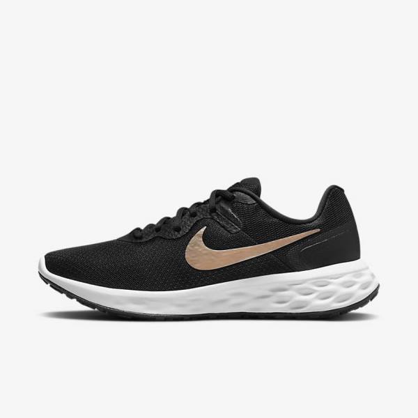 Black / White / Metal Copper Women\'s Nike Revolution 6 Next Nature Road Running Shoes | NK679JBS