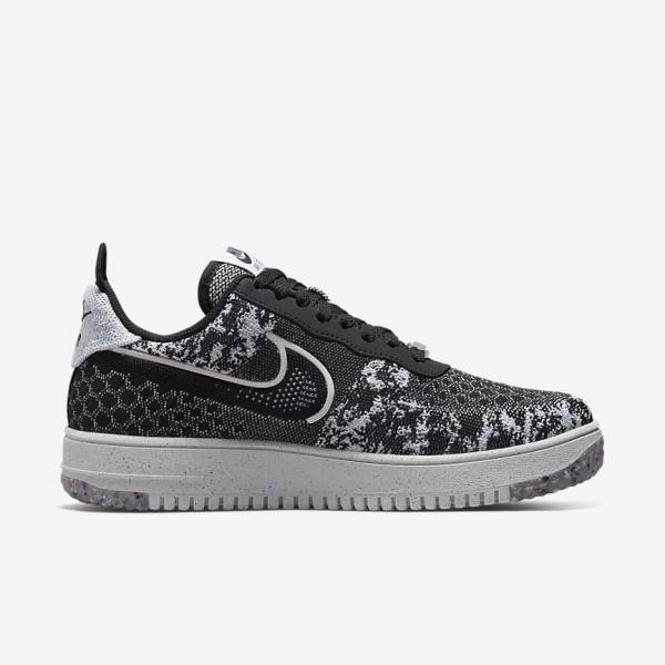 Black / White / Platinum / Black Men's Nike Air Force 1 Crater Flyknit Next Nature Sneakers | NK832RFM