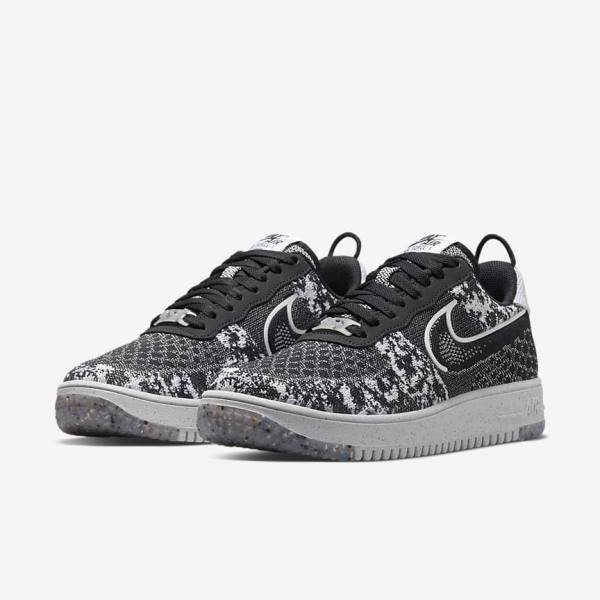 Black / White / Platinum / Black Men's Nike Air Force 1 Crater Flyknit Next Nature Sneakers | NK832RFM