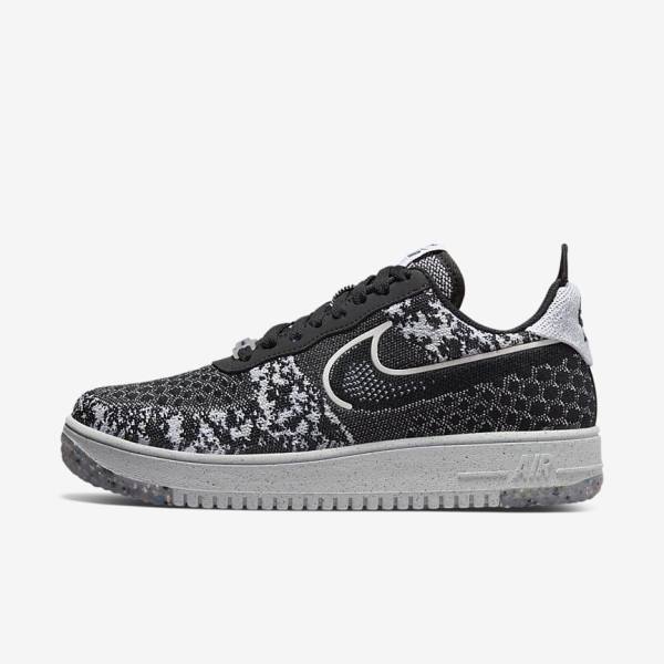 Black / White / Platinum / Black Men\'s Nike Air Force 1 Crater Flyknit Next Nature Sneakers | NK832RFM