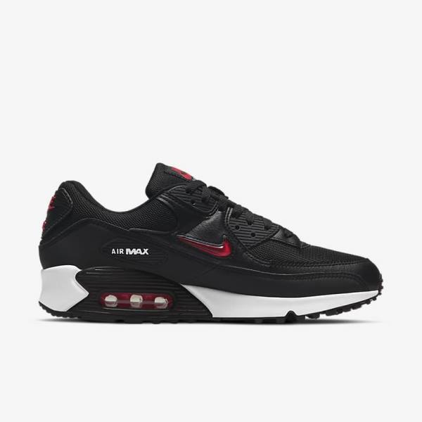 Black / White / Red Men's Nike Air Max 90 Sneakers | NK653PZB