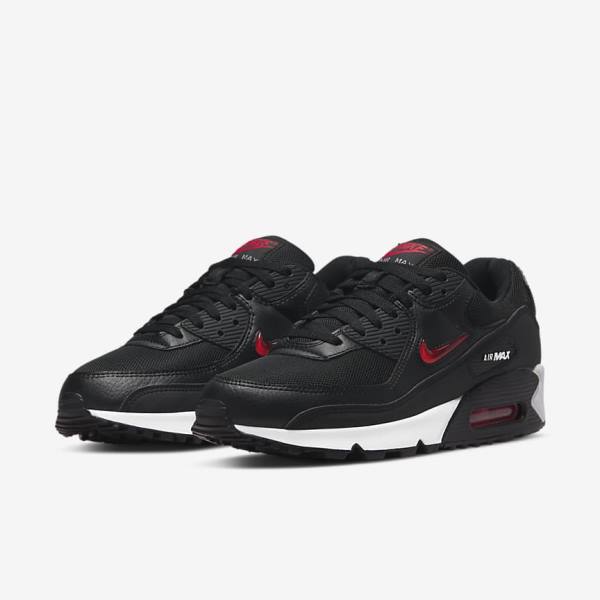 Black / White / Red Men's Nike Air Max 90 Sneakers | NK653PZB