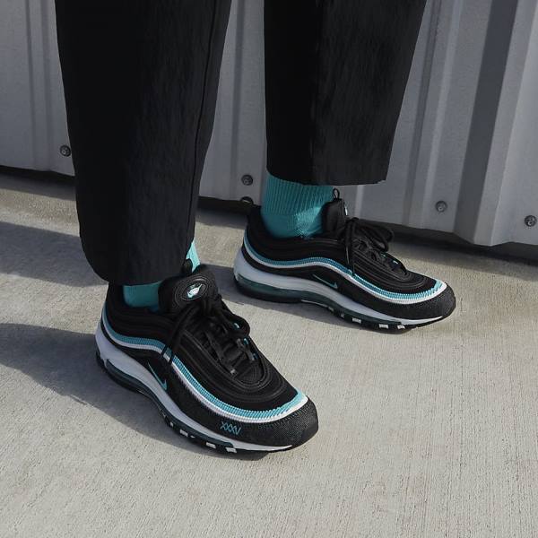 Black / White / Turquoise Men's Nike Air Max 97 SE Sneakers | NK645VSY