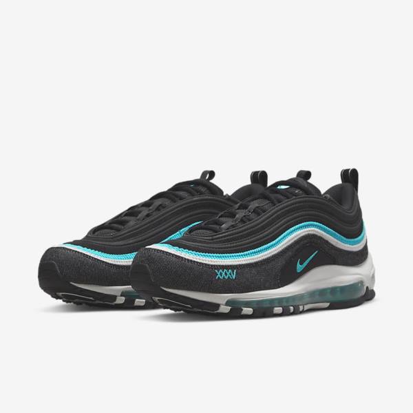 Black / White / Turquoise Men's Nike Air Max 97 SE Sneakers | NK645VSY