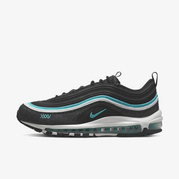 Black / White / Turquoise Men\'s Nike Air Max 97 SE Sneakers | NK645VSY