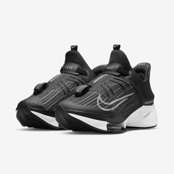 Black / White Women's Nike Air Zoom Tempo NEXT% FlyEase Easy On-Off Road Running Shoes | NK412GMT