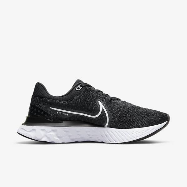 Black / White Women's Nike React Infinity Run Flyknit 3 Road Running Shoes | NK583DCR