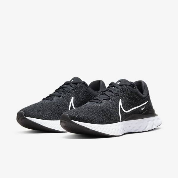 Black / White Women's Nike React Infinity Run Flyknit 3 Road Running Shoes | NK583DCR