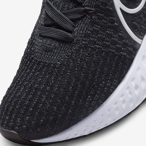 Black / White Women's Nike React Infinity Run Flyknit 3 Road Running Shoes | NK583DCR