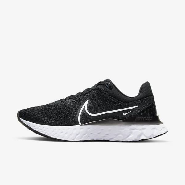 Black / White Women\'s Nike React Infinity Run Flyknit 3 Road Running Shoes | NK583DCR