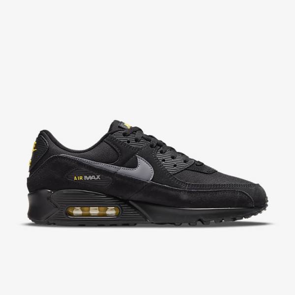 Black / Yellow / Metal Grey Men's Nike Air Max 90 Sneakers | NK174VYD