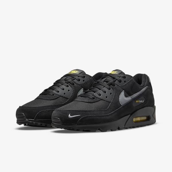 Black / Yellow / Metal Grey Men's Nike Air Max 90 Sneakers | NK174VYD