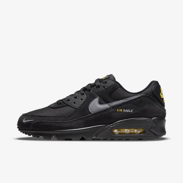 Black / Yellow / Metal Grey Men\'s Nike Air Max 90 Sneakers | NK174VYD