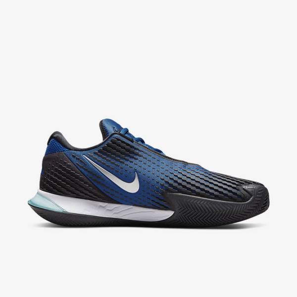 Blue / Black / Metal Silver Men's Nike NikeCourt Air Zoom Vapor Cage 4 Rafa Clay Tennis Shoes | NK849MCG