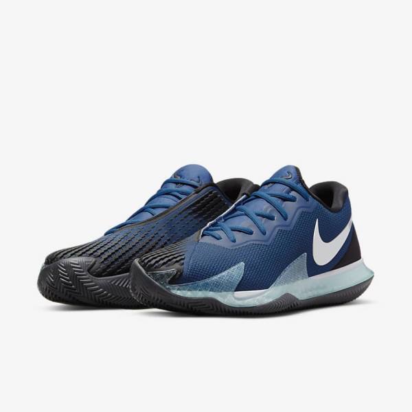 Blue / Black / Metal Silver Men's Nike NikeCourt Air Zoom Vapor Cage 4 Rafa Clay Tennis Shoes | NK849MCG