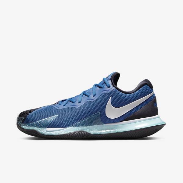 Blue / Black / Metal Silver Men\'s Nike NikeCourt Air Zoom Vapor Cage 4 Rafa Clay Tennis Shoes | NK849MCG