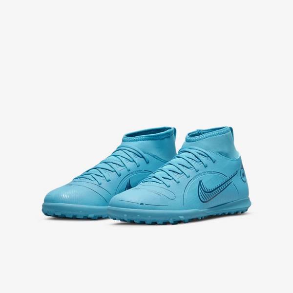 Blue / Orange Kids' Nike Jr. Mercurial Superfly 8 Club TF Older Turf Football Shoes | NK480YPH